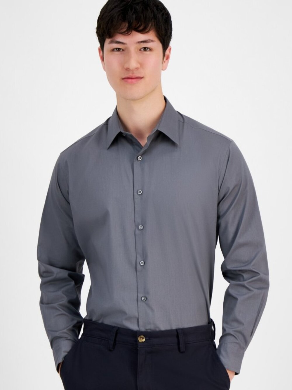 Club Room Men's Regular-Fit Dress Shirt, Created for Macy's-Charcoal White NWT